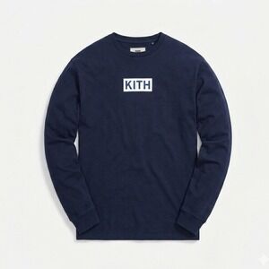 Kith x Sadelle's Box Logo Long Sleeve Tee Navy Blue Large